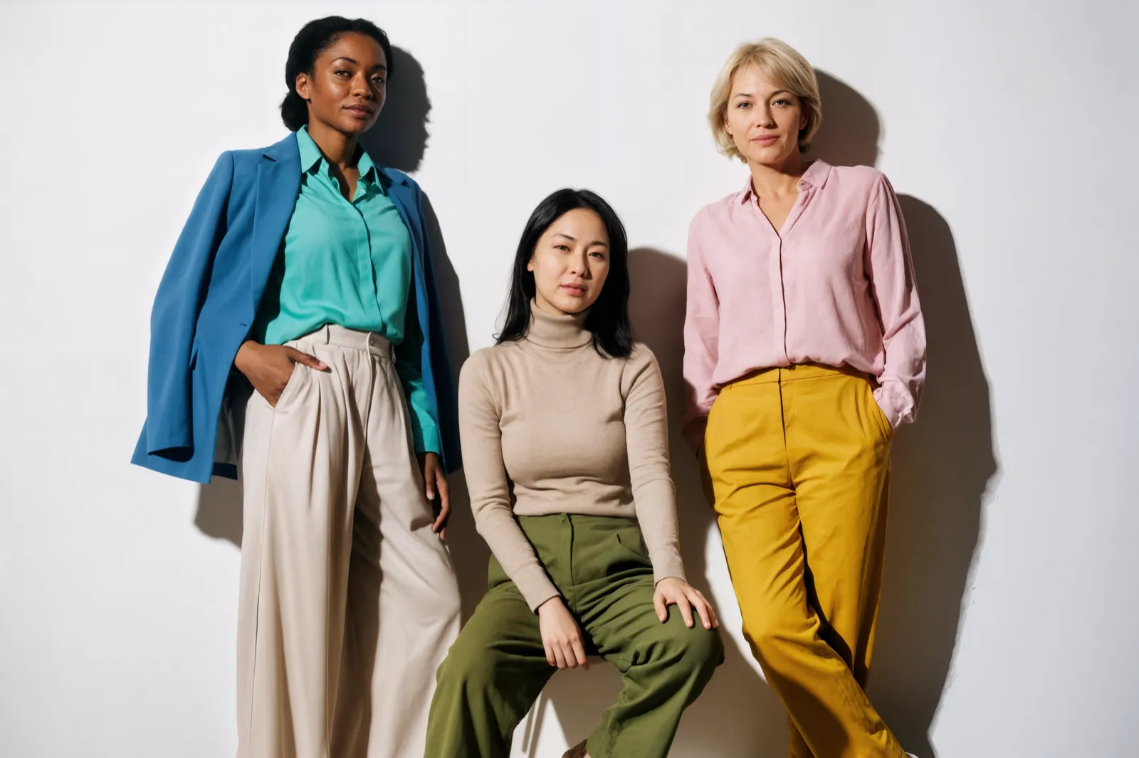 Three women in coordinated outfits